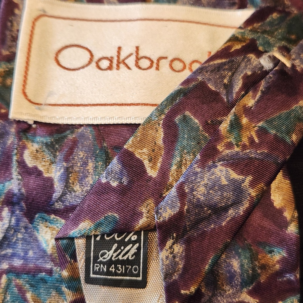 Oakbrook Silk Necktie Mens OS Purple Teal Abstract Geometric Vintage Excellent - Picture 3 of 7